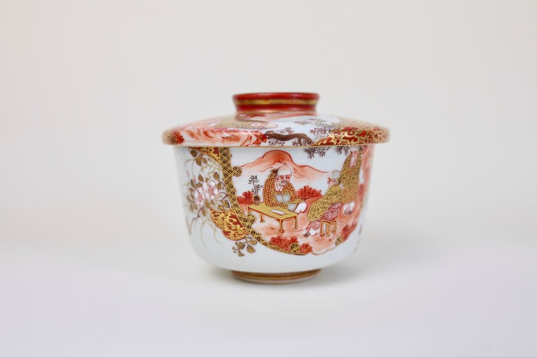 九谷焼 栄喜堂 赤絵 金彩 色絵 茶道具 九谷 陶磁器 和食器 茶碗　6-4