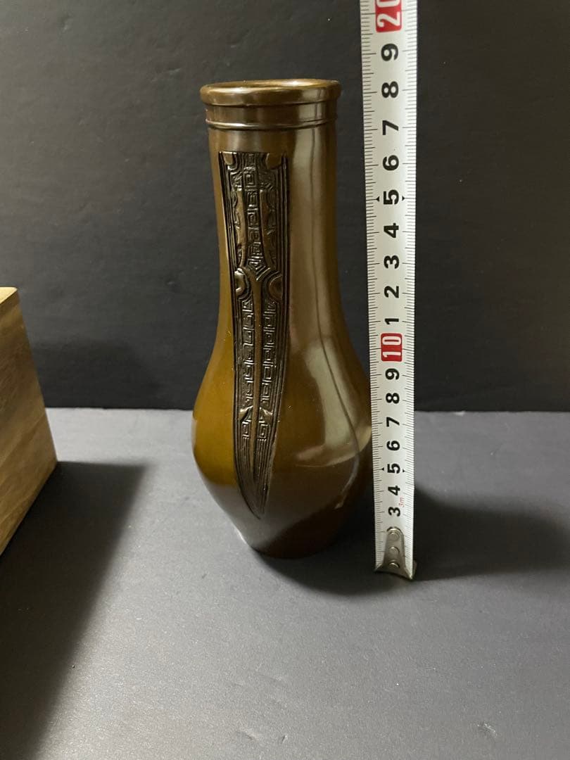 美品　高岡銅器 唐銅杓立 義正造 共箱付