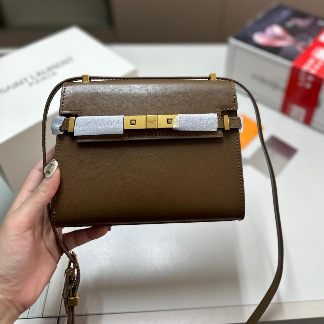 YSL ブラウン ショルダーバッグ ゴールド金具付き