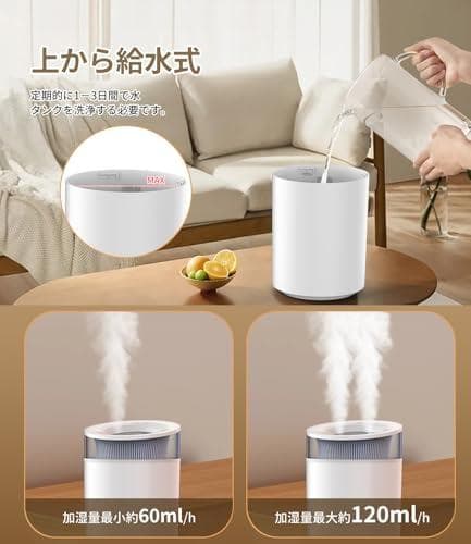 加湿器 卓上【2025新・2.5L大容量】空気清浄機 長時間連続加湿 上から給b
