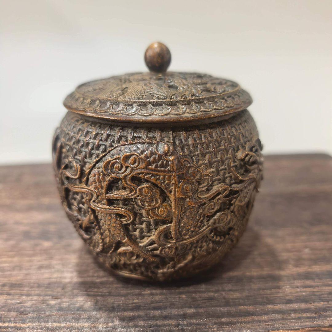 銅器 双龍茶壺 蓋付 茶道具 香道具 装飾品 工芸品 美術品