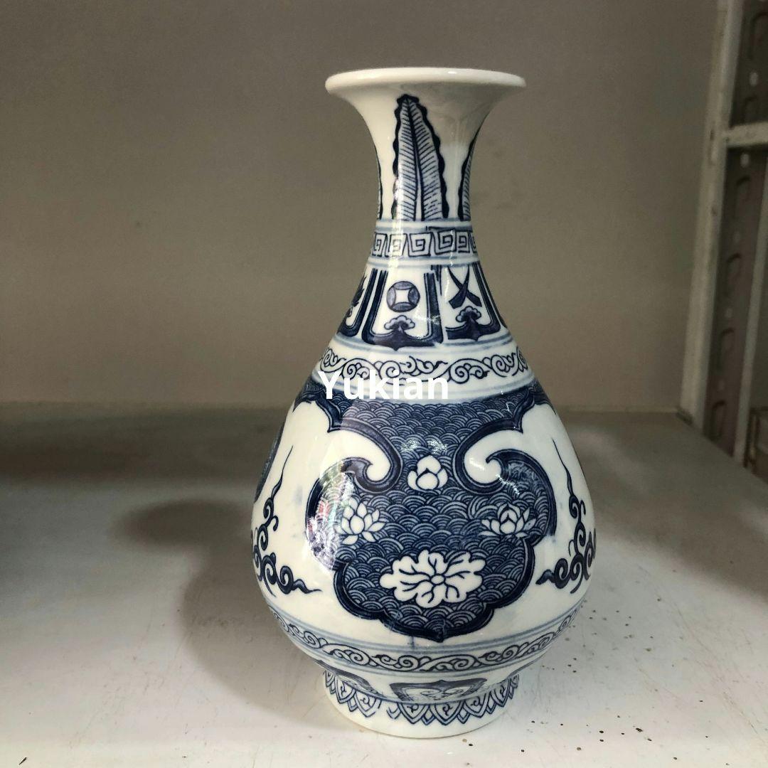 青花蓮玉壺春瓶 陶磁器 現代工芸品 美術品 装飾品 置物
