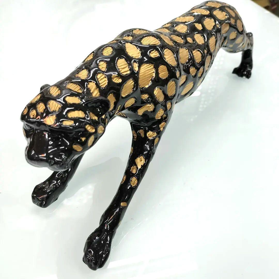 トラ　ヒョウ　チーター　豹のオブジェ 約50cm 黒 金 ブラック　ゴールドS