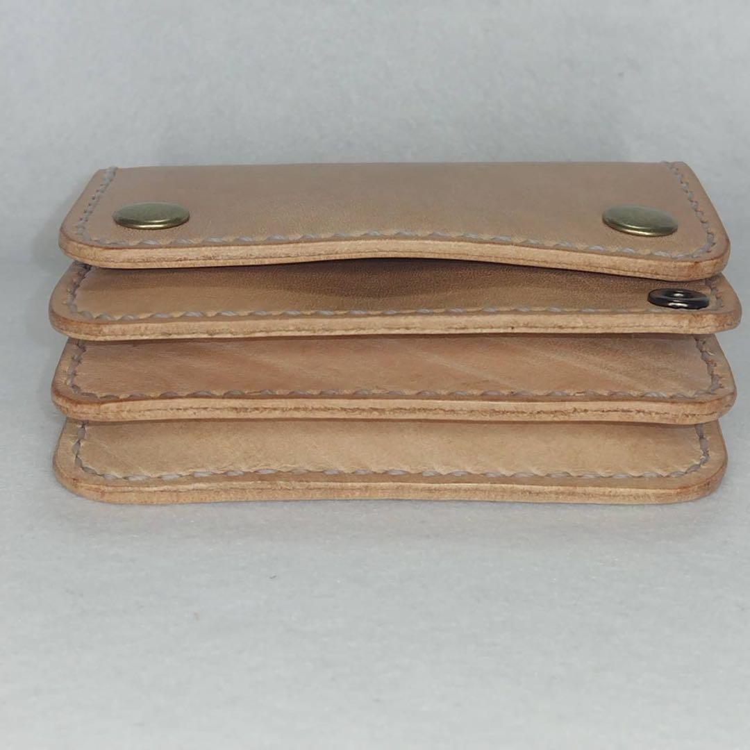 【ハンドメイド】総手縫い ヌメ革 革財布 トラッカーウォレット ショートサイズ