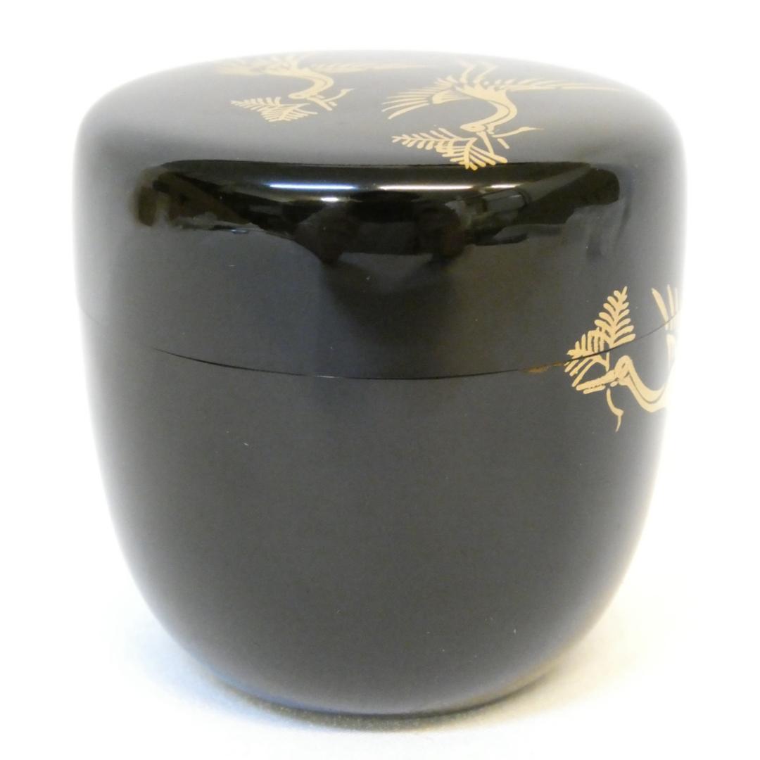 輪島塗 荒井喜峰作 松喰鶴蒔絵 利休棗 中棗 茶道具 茶器