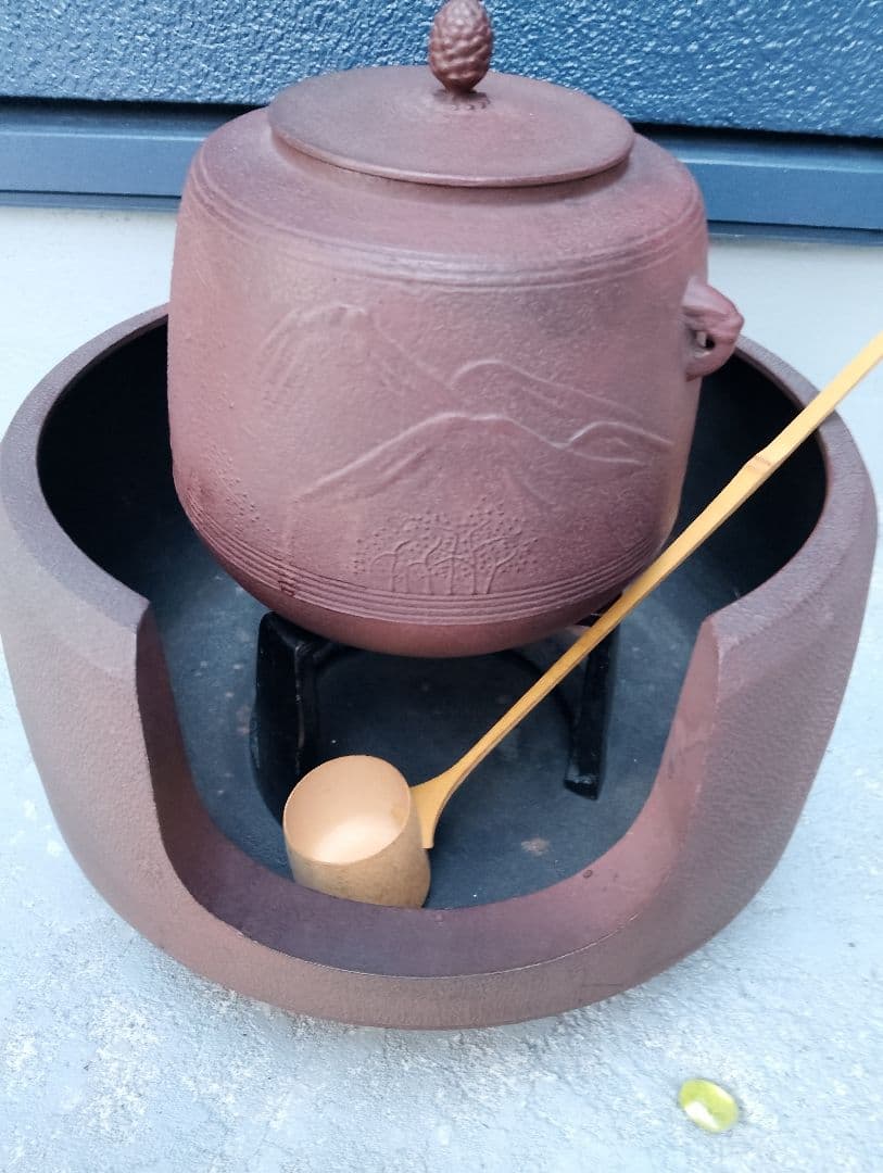 鋳鉄製 茶釜と木製杓子セット