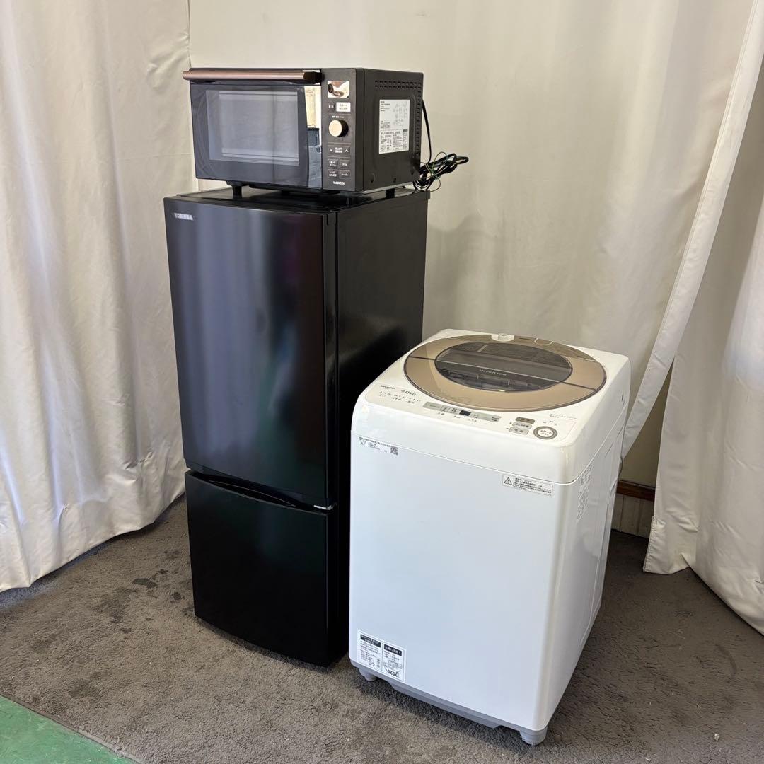 164⭕️冷蔵庫　洗濯機　電子レンジ　一人暮らし　安い　家電セット　黒　設置無料
