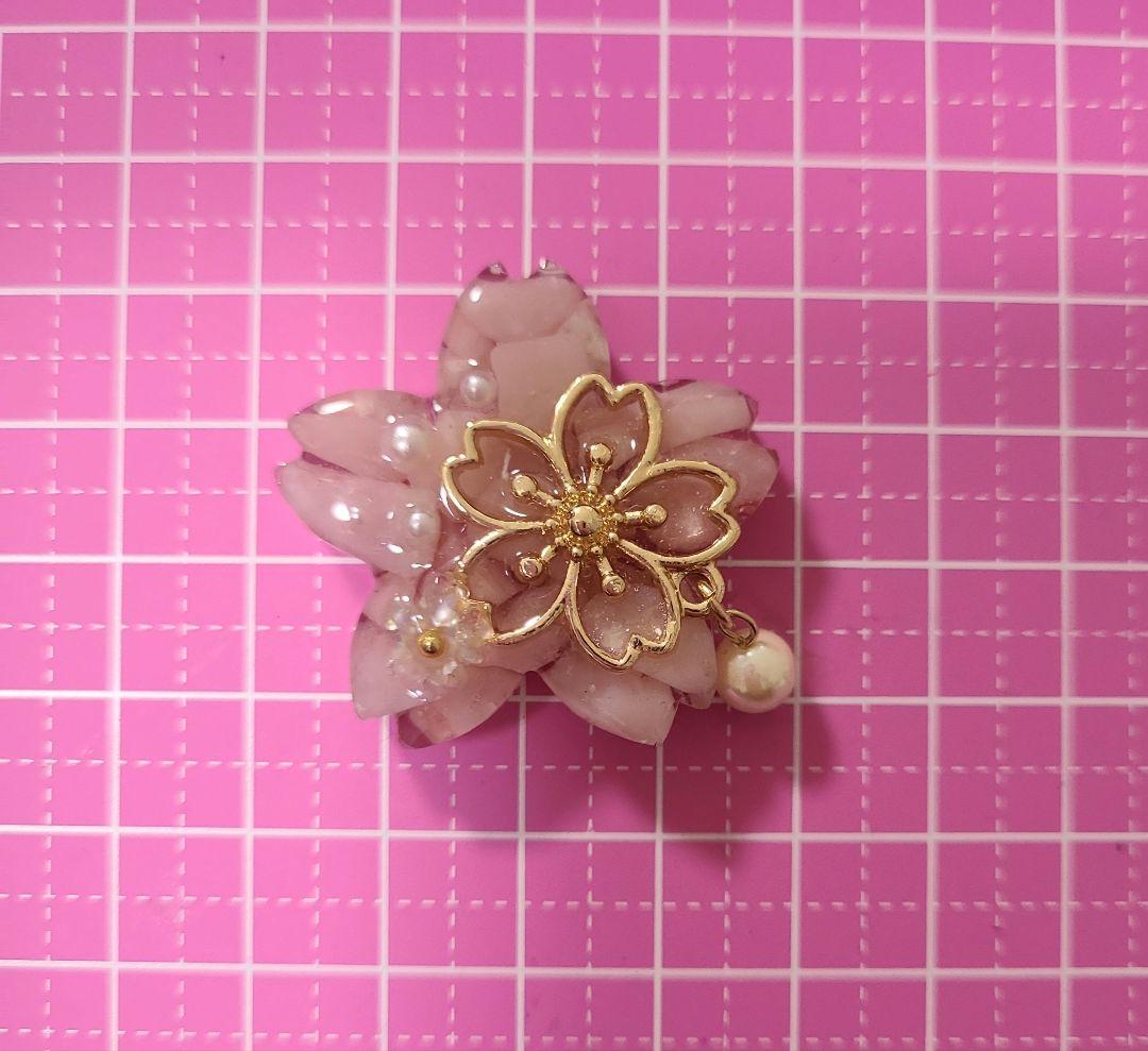 「1219」レジンヘアゴム　ポニーフック　ブローチ　マグネット　桜