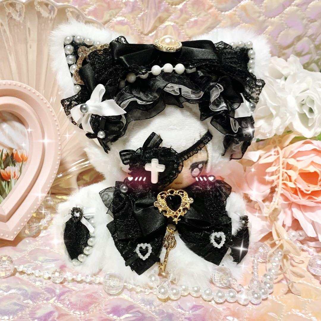 ❤︎おすわりぬい服　ぬい服　ちびぐるみ　11cm　黒 フリル眼帯ねこちゃん❤︎