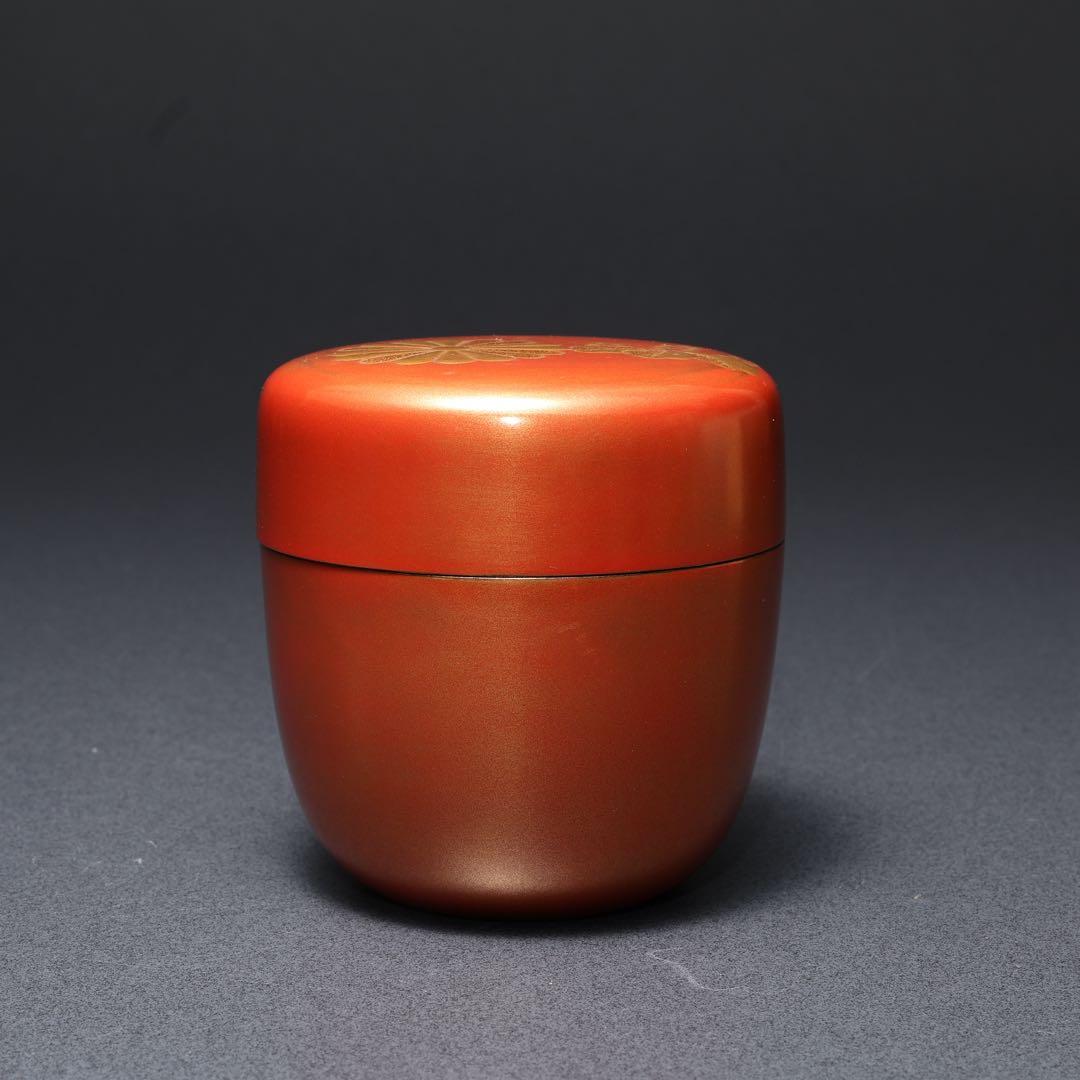 棗　高台寺蒔絵　朱漆　一后一兆　二重箱共箱　共布　R1691