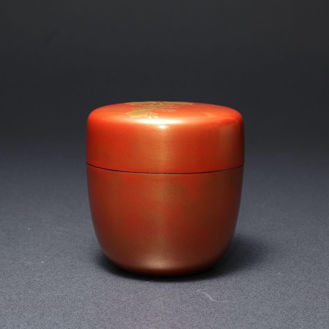 棗　高台寺蒔絵　朱漆　一后一兆　二重箱共箱　共布　R1691