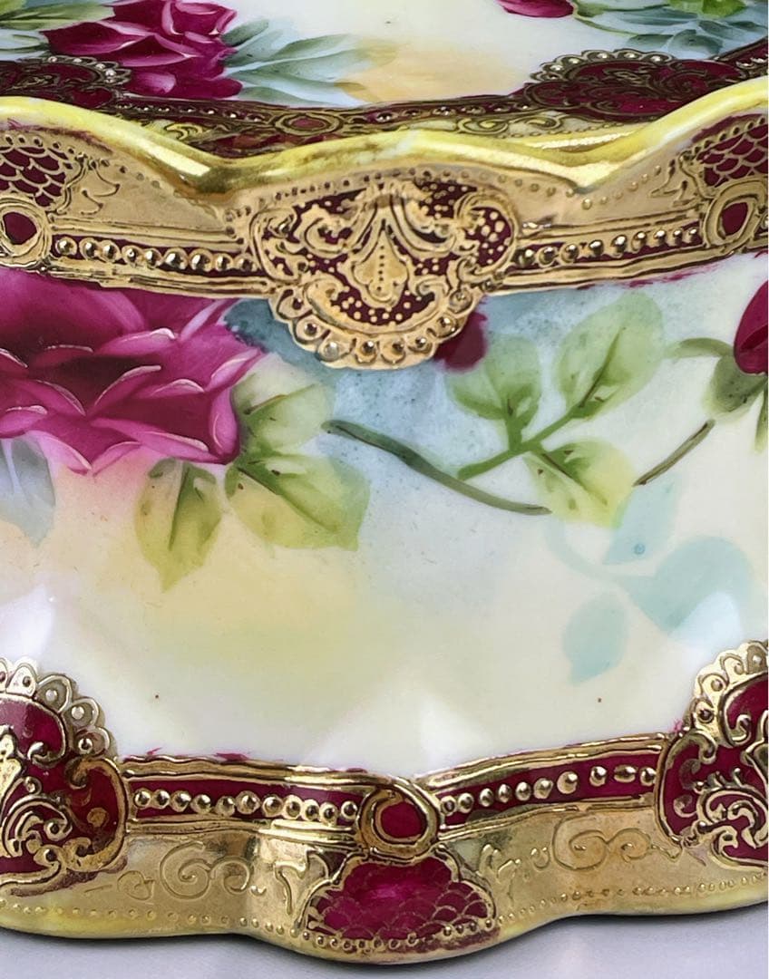 【希少】オールドノリタケ 約２３cm 薔薇紋 ビスケットジャー メープルリーフ
