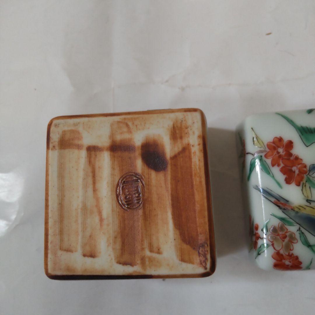京焼 香合 樋口一星 作 色絵香合 色彩 花鳥 共箱 栞 茶道具 新品 未使用