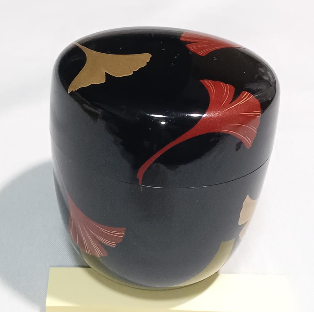 茶道具　輪島塗　高崎秋峰作　黒漆塗銀杏蒔絵棗　骨董　美品！！