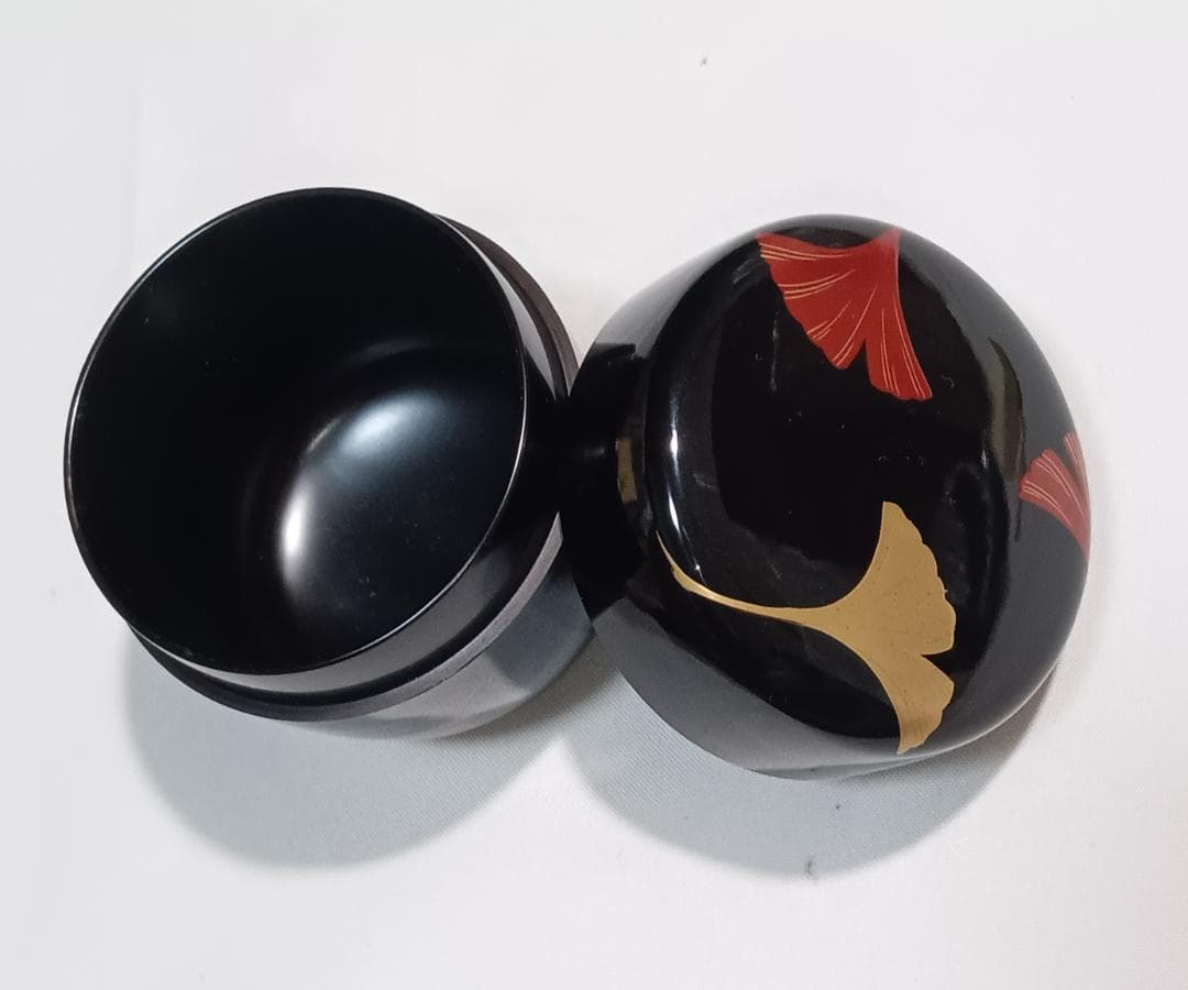 茶道具　輪島塗　高崎秋峰作　黒漆塗銀杏蒔絵棗　骨董　美品！！