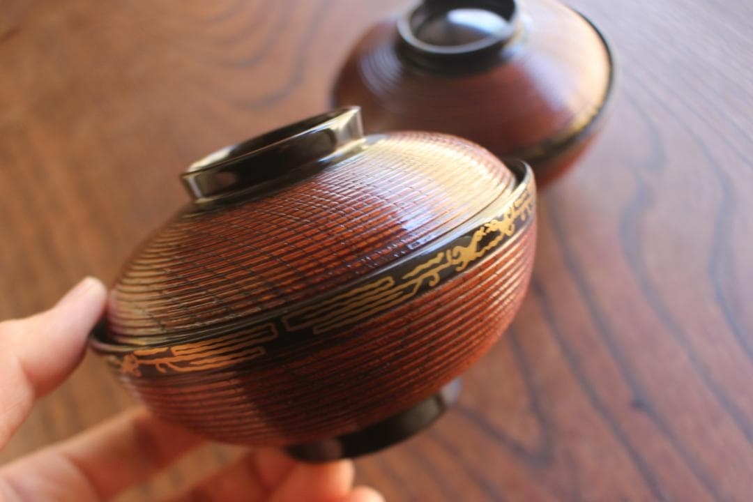 時代逸品！趣ある千筋糸目に優美な鳳凰蒔絵の映えるお椀2点（検輪島塗蒔絵椀