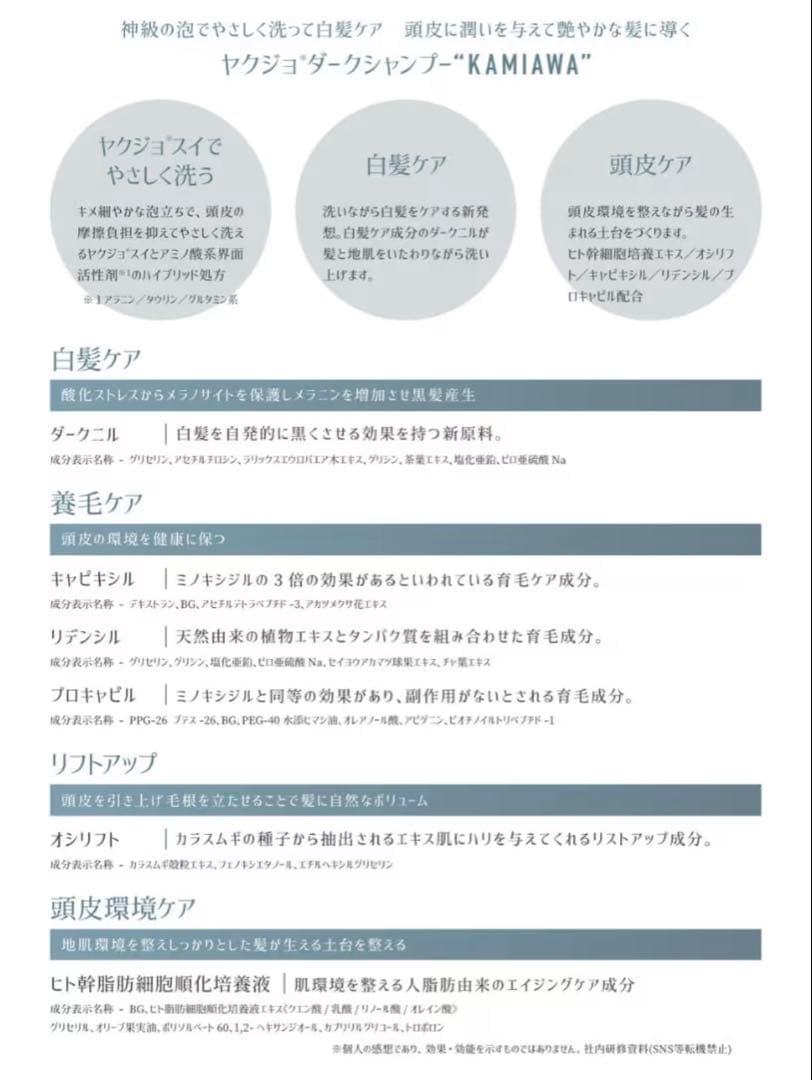 ヤクジョ ダークシャンプー KAMIAWA 500ml 薄毛 白髪ケア 頭皮ケア