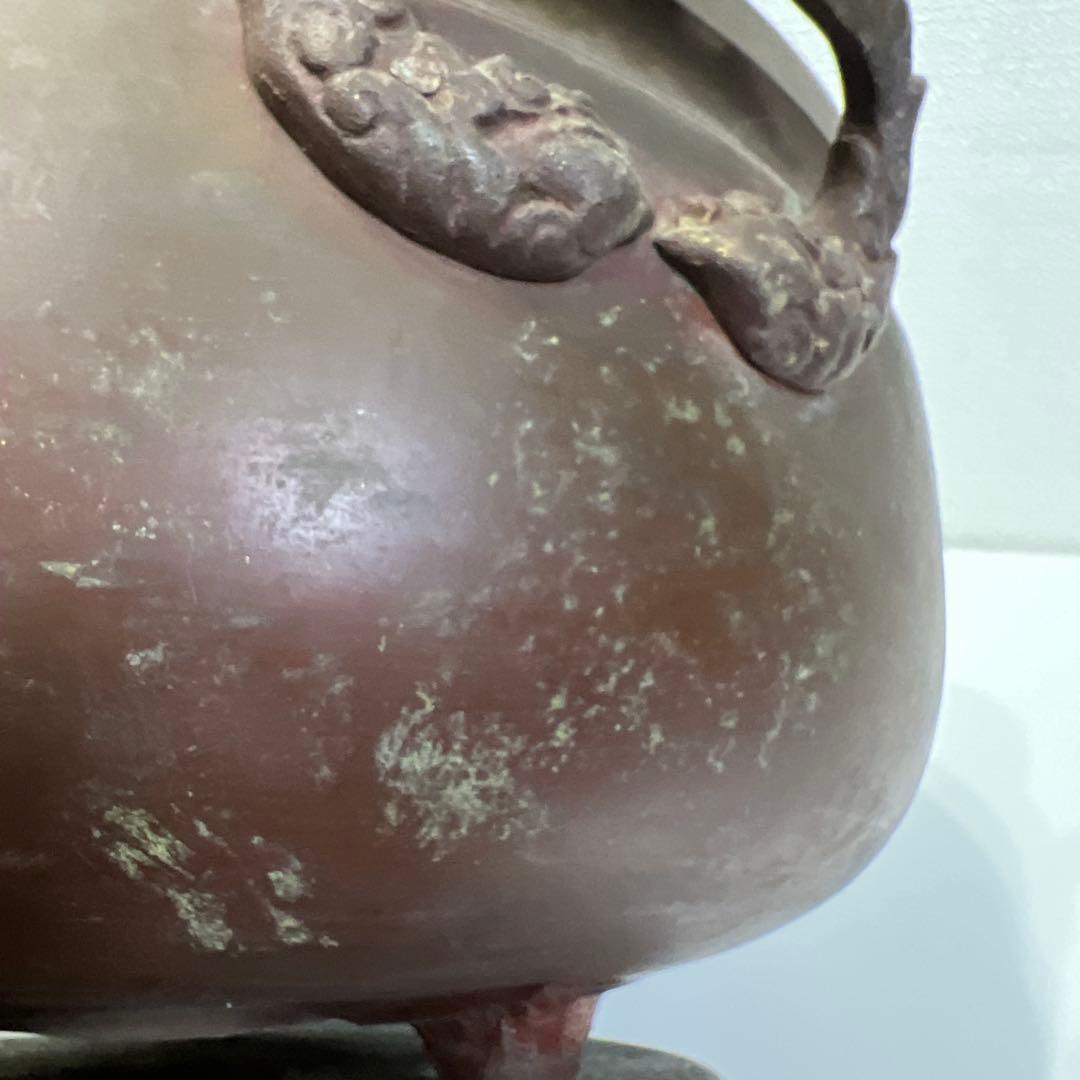 い*だ様 【趣のある逸品】銅製火鉢 鷹と松の彫刻付き　直径約42cm