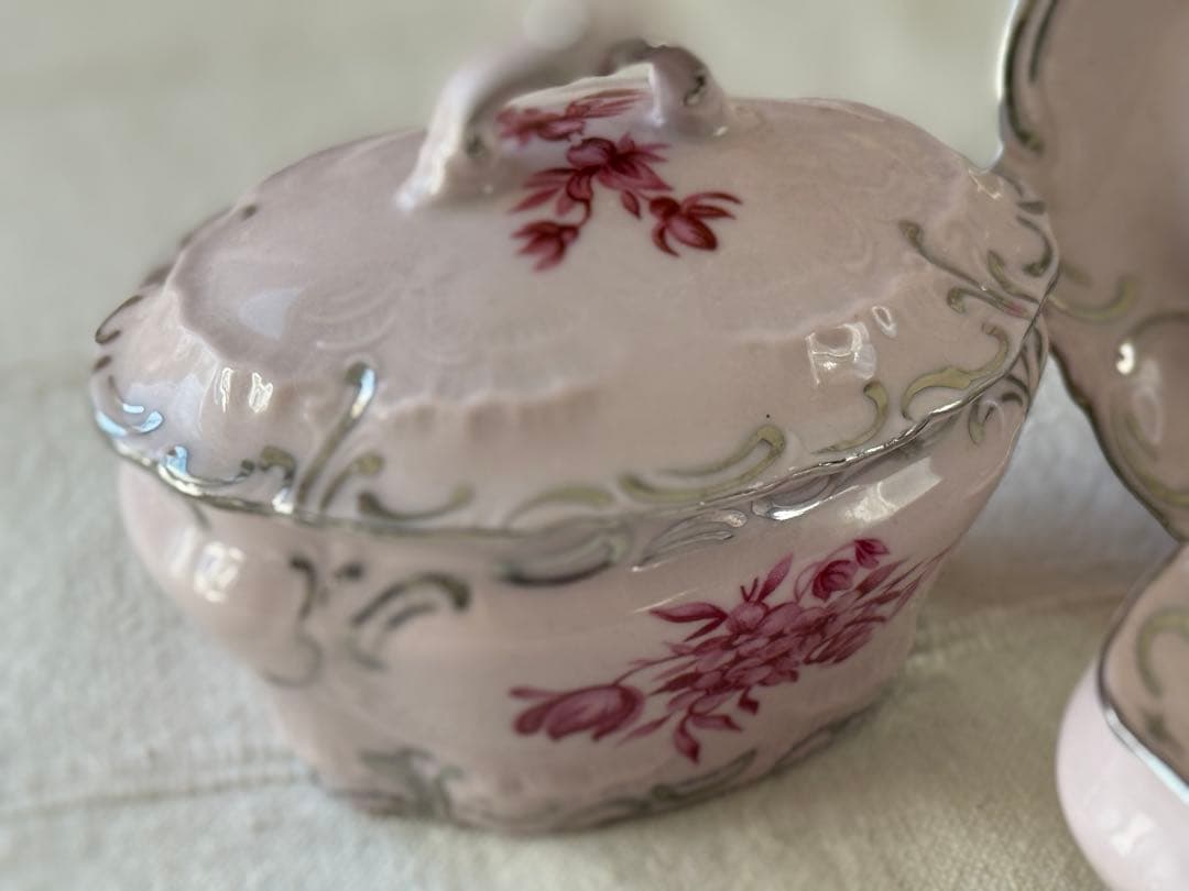最高級  Dux チェコ製 ピンク磁器 豪華3点 完品