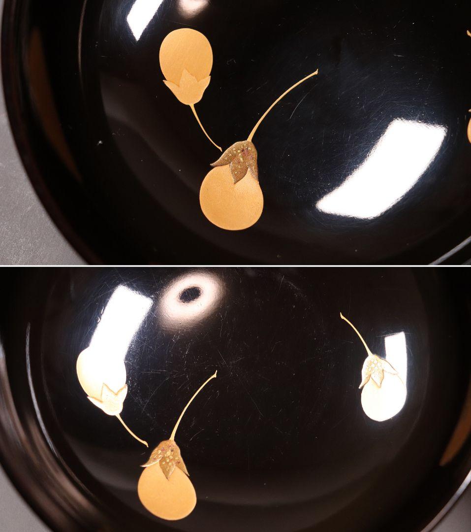 時代輪島塗 一富士二鷹三茄子金銀蒔絵 黒塗吸物椀 五客 木製 茶懐石 CL54