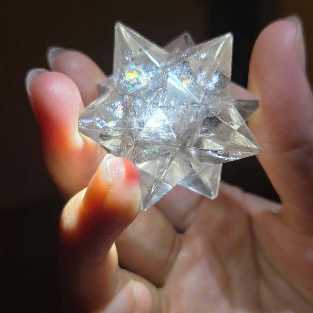 ヒマラヤ天然水晶 アステロイド彫刻 レインボー入り スモーキー水晶
