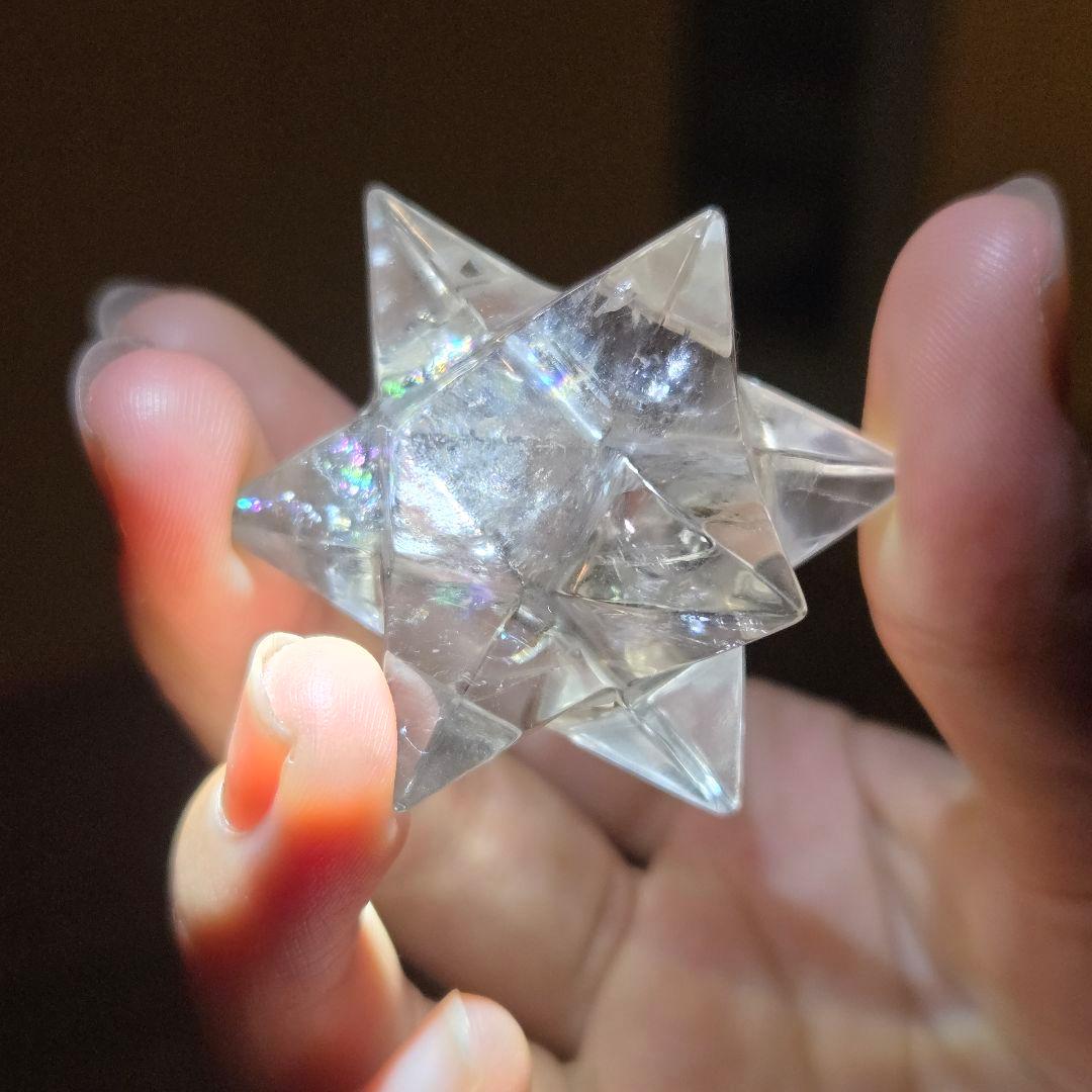 ヒマラヤ天然水晶 アステロイド彫刻 レインボー入り スモーキー水晶