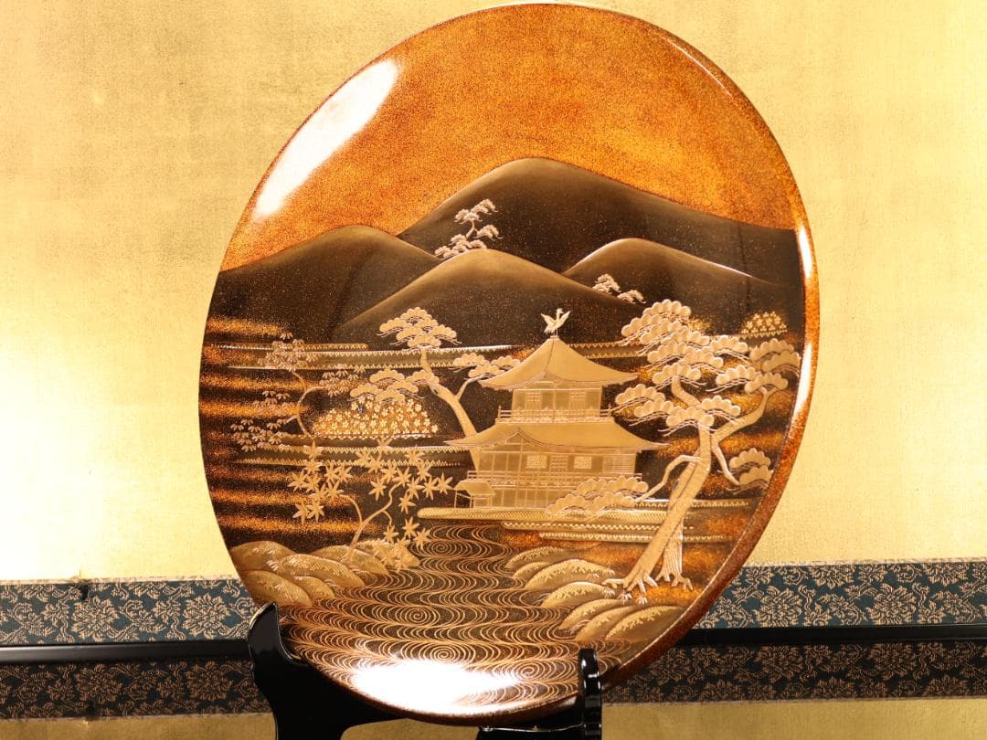 BK532　極上品　蒔絵師 杉谷雅輔（号松芯)作　京百景金閣寺蒔絵 輪島塗 飾皿