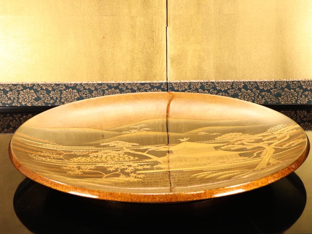 BK532　極上品　蒔絵師 杉谷雅輔（号松芯)作　京百景金閣寺蒔絵 輪島塗 飾皿