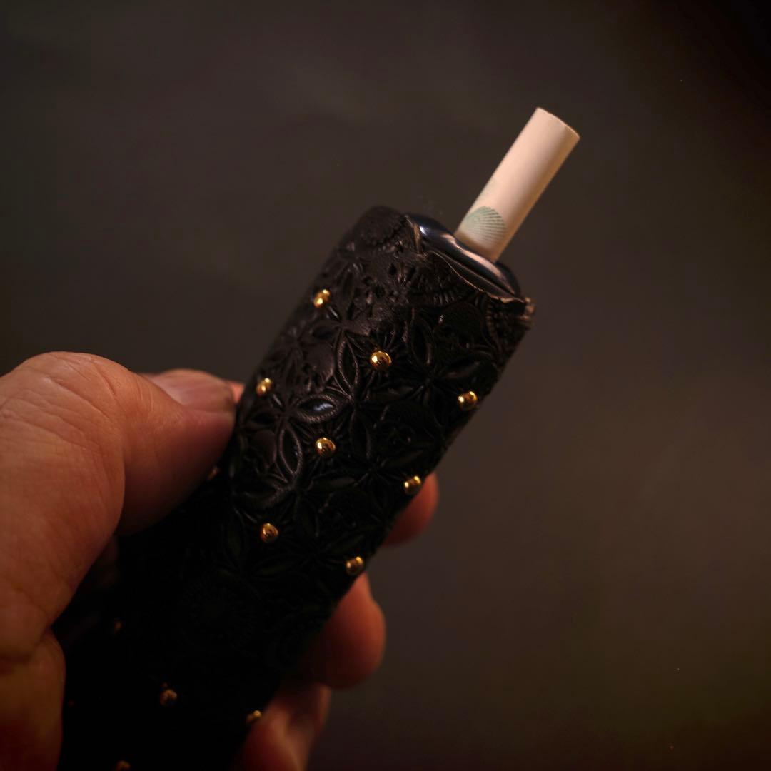 【PloomAURA】プルームオーラ 本革製カバー〝髑髏 結 極〟漆黒×臙脂