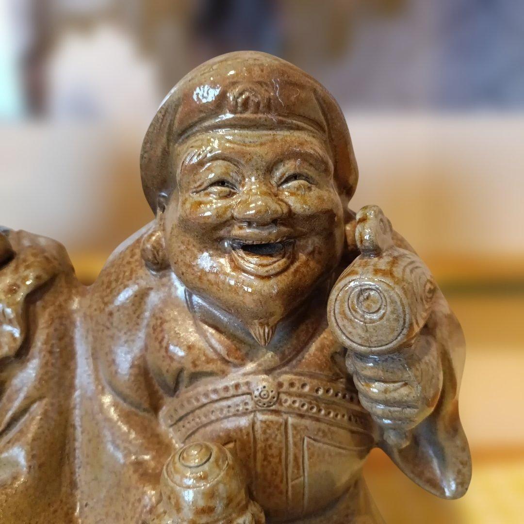 恵比寿天と大黒天　青備前　商売繁盛　備前焼