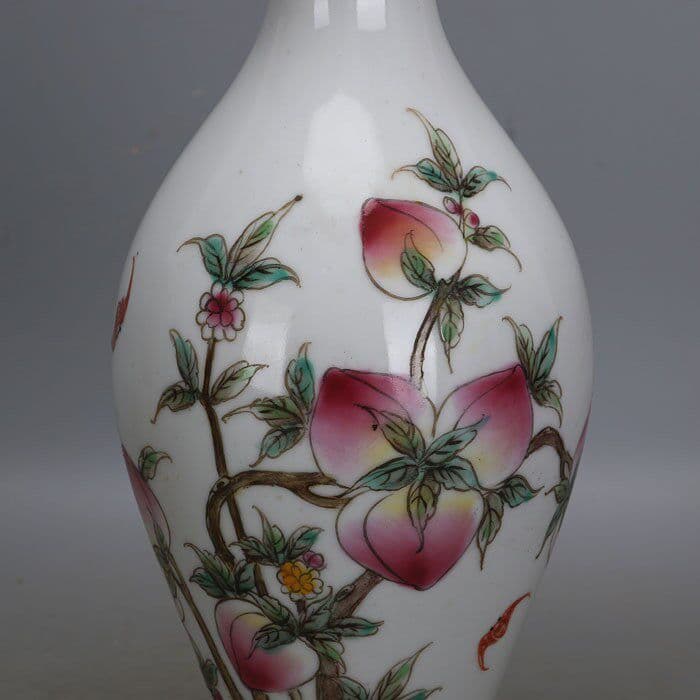パステル福寿パステル九桃オリーブ瓶景徳鎮陶磁器 装飾品 現代工芸品 美術品 置物