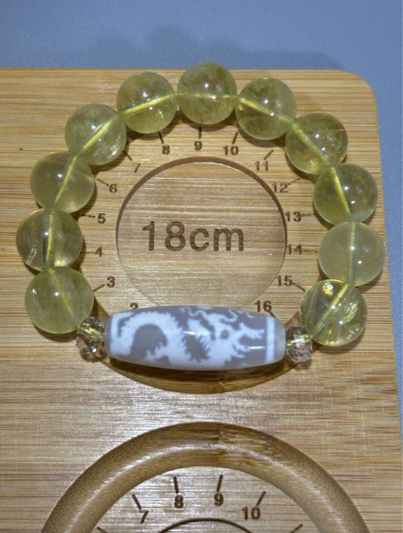 宝珠双龍神天珠　天然水晶　ドラゴン模様のイエロービーズブレスレット