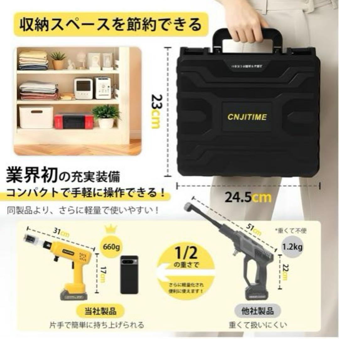 高圧洗浄機 軽量 コードレス ハンディ 残量表示PSE認証済み 収納ケース付き