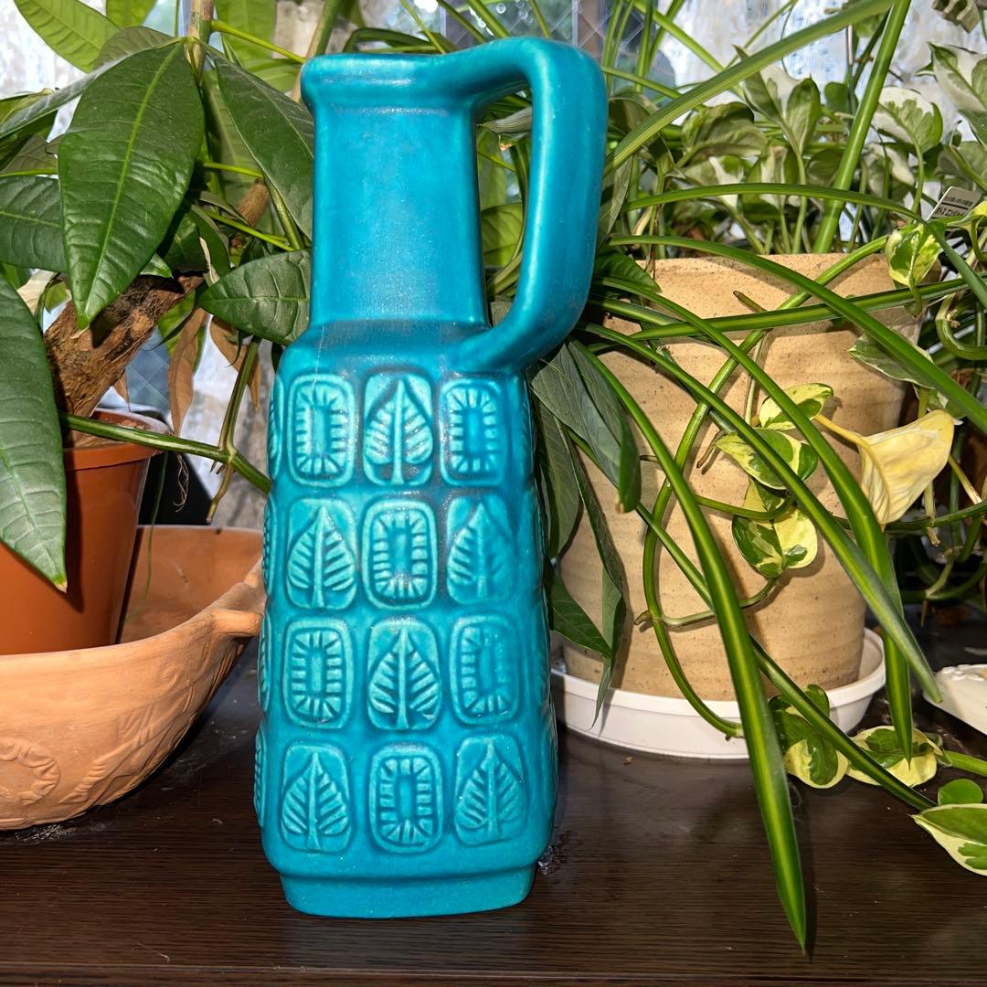 Bay Keramik葉模様の青緑色陶器花瓶 250-25