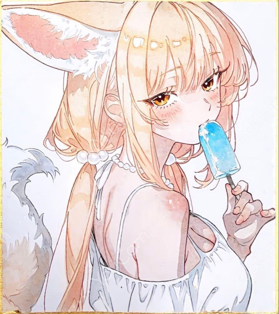 手描き アナログ 色紙イラスト オリジナル 女の子