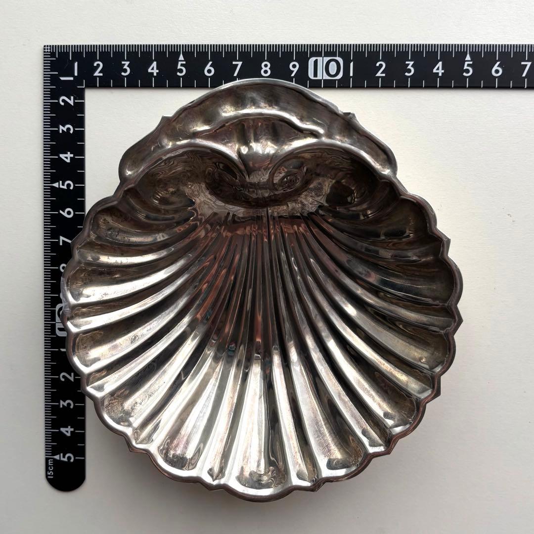 【フランス】シェル トレイ 花リム ヴィンテージ 菓器 銀色 貝殻 蚤の市