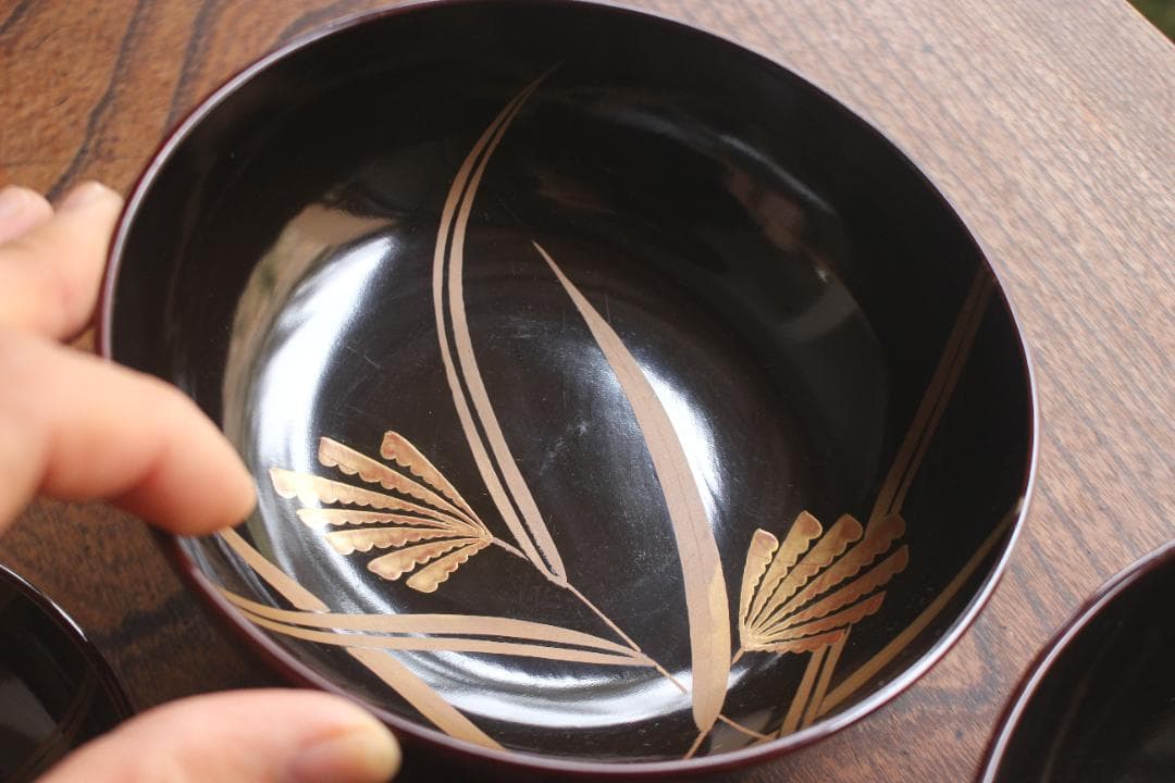 時代逸品！時代溜塗に優美なススキ蒔絵の映えるお椀2点（検京塗輪島塗蒔絵椀煮物椀