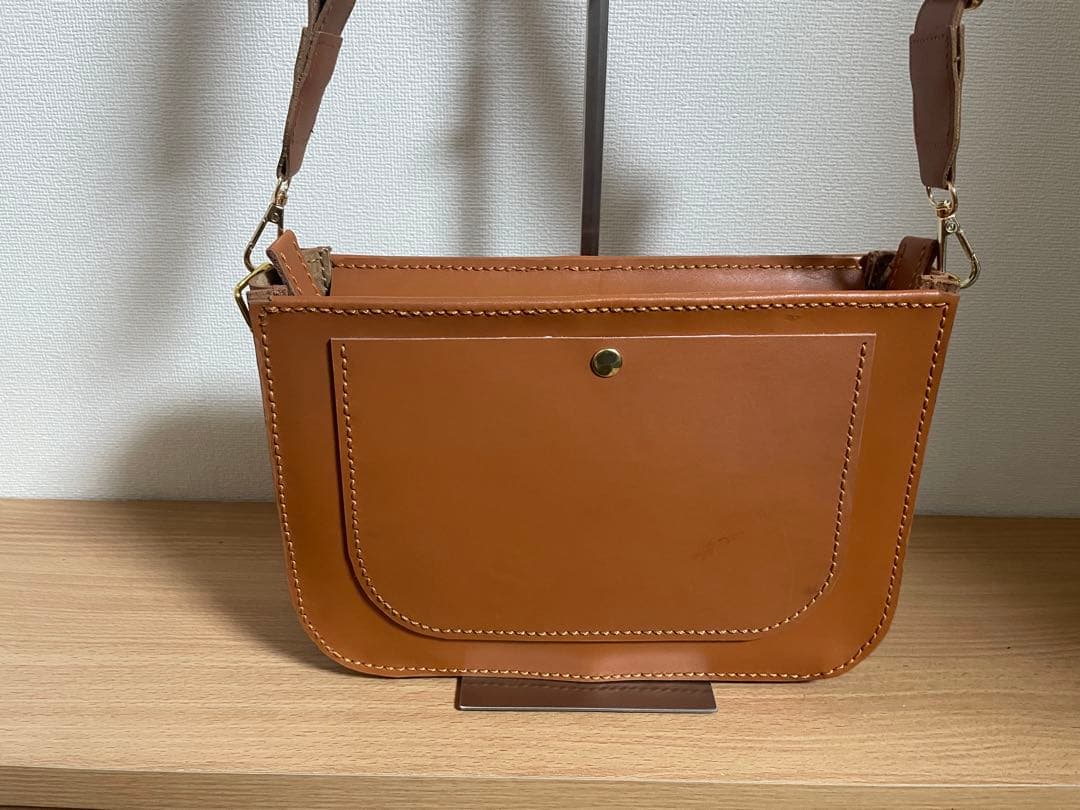 075.ブラウンレザーショルダーバッグ ハンドメイド