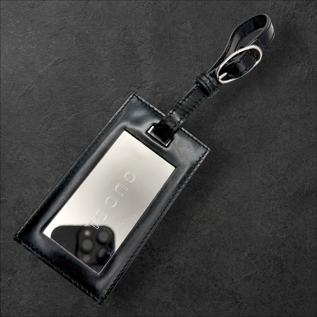 グッチ GUCCI ラゲージタグ ブランドロゴ 名札 ミラー仕様 ブラック