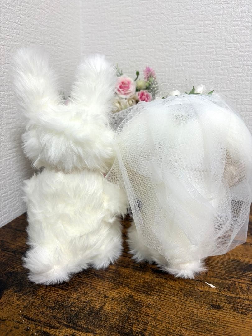 ハンドメイドぬいぐるみ ウェディングペア 寄り添ううさぎ 一点もの 結婚祝い
