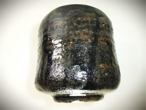 茶箱付き黒楽筒茶碗 荒神窯 永吉渓滋造 黒楽 茶道具 抹茶茶碗 共布 共箱