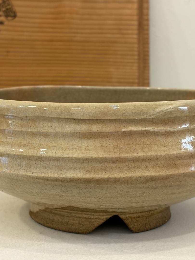 萩焼　菓子器　古龜九世　三輪雪堂造　算盤型器　骨董品　古物　焼き物　共箱付