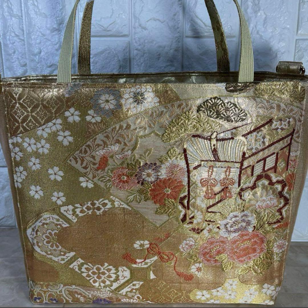 帯リメイクバッグ古典柄 宮中紋様(王朝姫之詩)姫様 正絹帯 西陣織／鳳凰 御所車