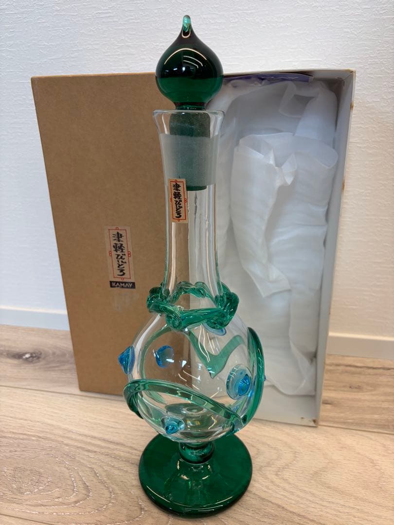 未使用　津軽びいどろ 水玉波紋 デカンタ デキャンタ 硝子 玻璃