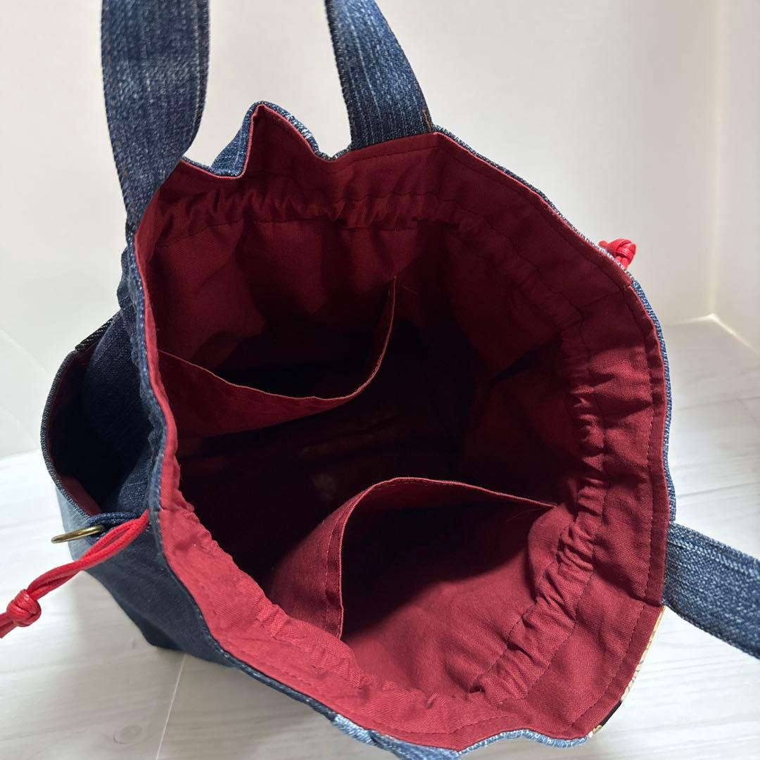 コロ葱(マロ)様　ハンドメイド　デニムリメイク　巾着トートバッグ