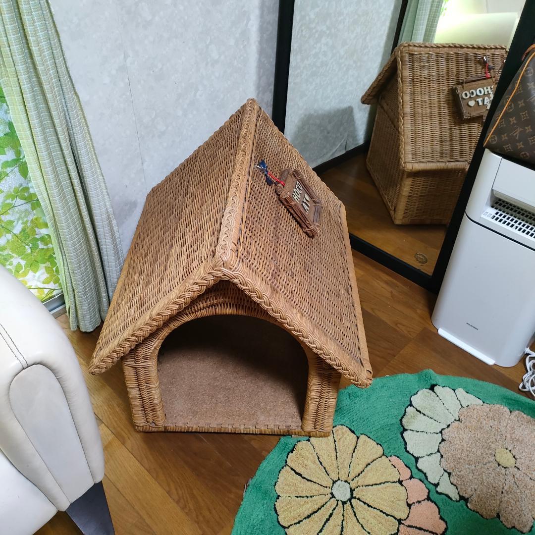 【愛犬の家】　ペット小屋　ラタン 籐　室内用　小型・中型犬　幅62cm