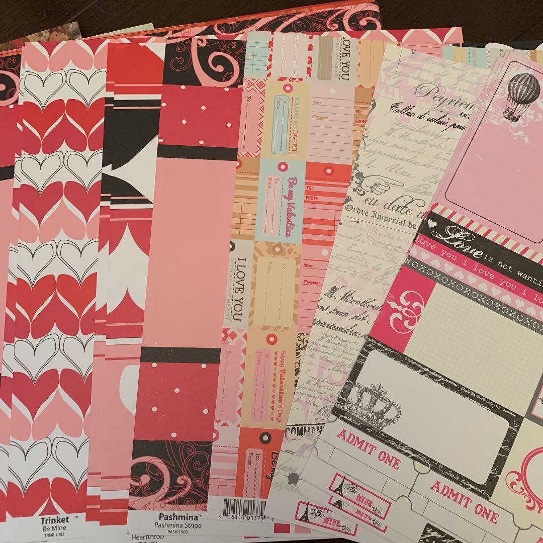 スクラップブッキングペーパー　バレンタイン、ラブ系　100枚