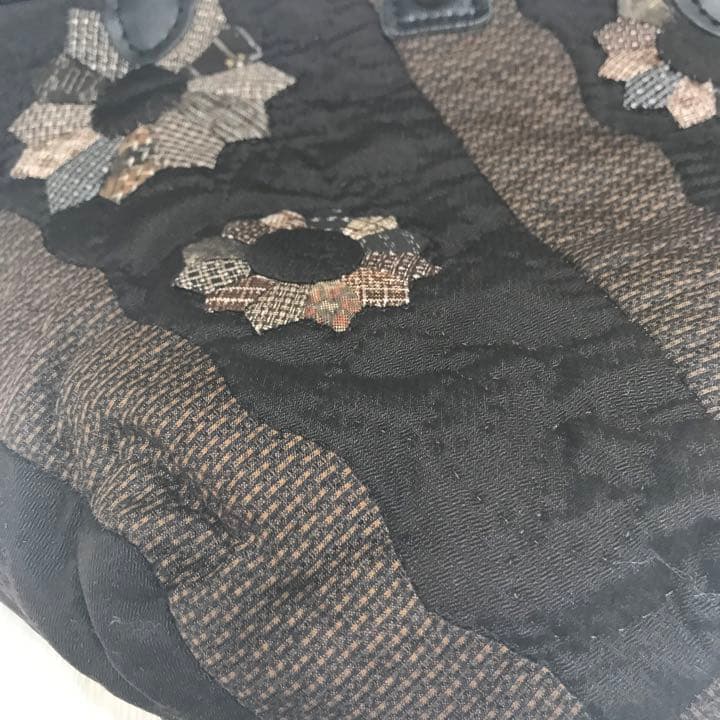 ハンドメイド　パッチワーク　古布　紬　茶系バッグ