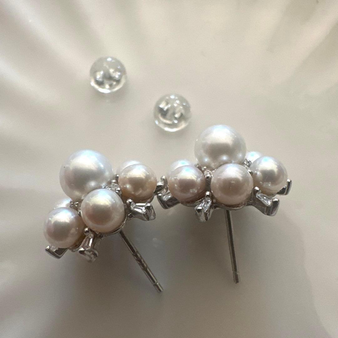 #B355 約6mmと4mm天然淡水本真珠ピアス　シルバー925金具