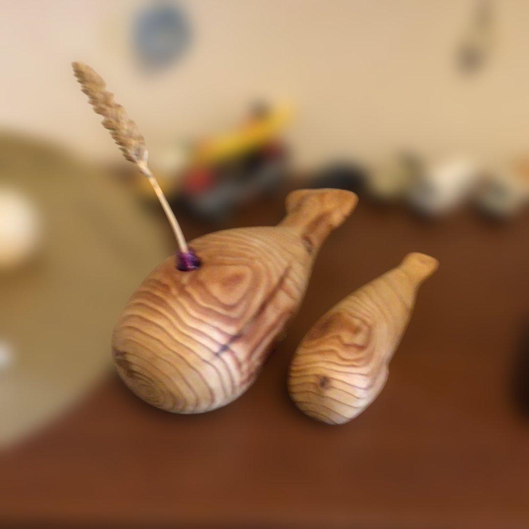 木製クジラ親子の置物